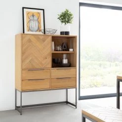 Ars manufacti Commode haute Dharai - Placage en bois véritable / Métal - Chêne / Argenté -Buffets hauts Soldes 1000117156 180827 07154810 MOOD GALLERYIMAGES P000000001000117156 mood