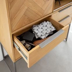 Ars manufacti Commode haute Dharai - Placage en bois véritable / Métal - Chêne / Argenté -Buffets hauts Soldes 1000117156 180827 07154812 GALLERYIMAGES P000000001000117156