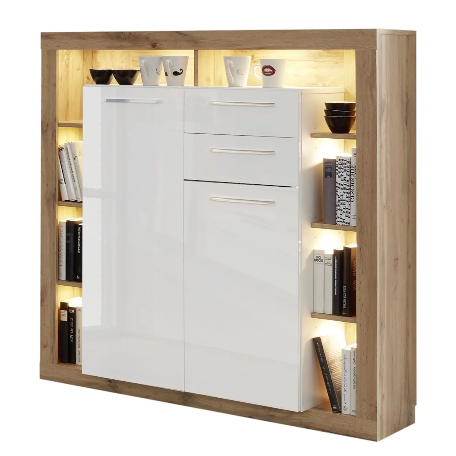 Trendteam Buffet haut Rock - Blanc brillant / Imitation chêne de Wotan 1 Trendteam Buffet haut Rock - Blanc brillant / Imitation chêne de Wotan