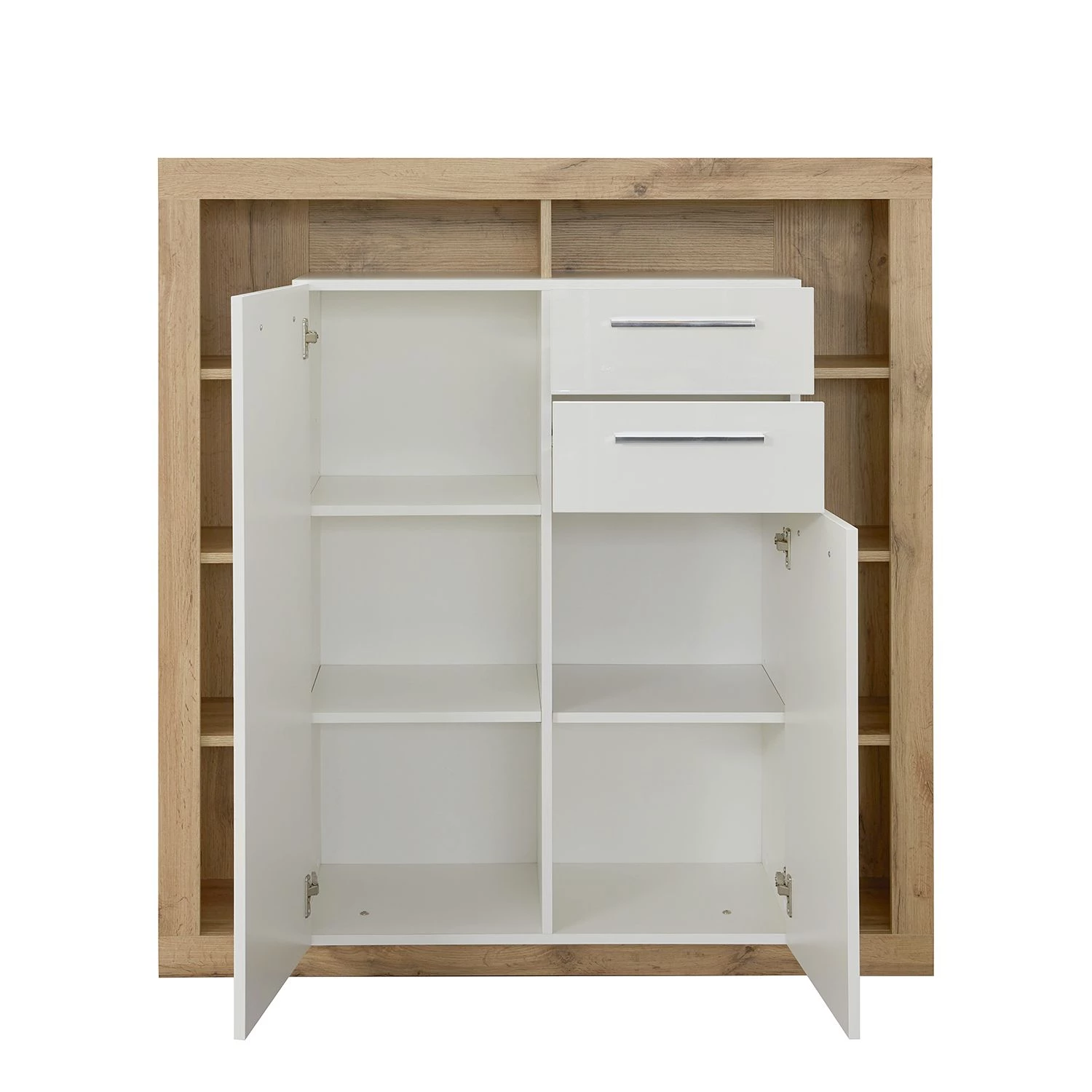 Trendteam Buffet haut Rock - Blanc brillant / Imitation chêne de Wotan 5 Trendteam Buffet haut Rock - Blanc brillant / Imitation chêne de Wotan – Image 5