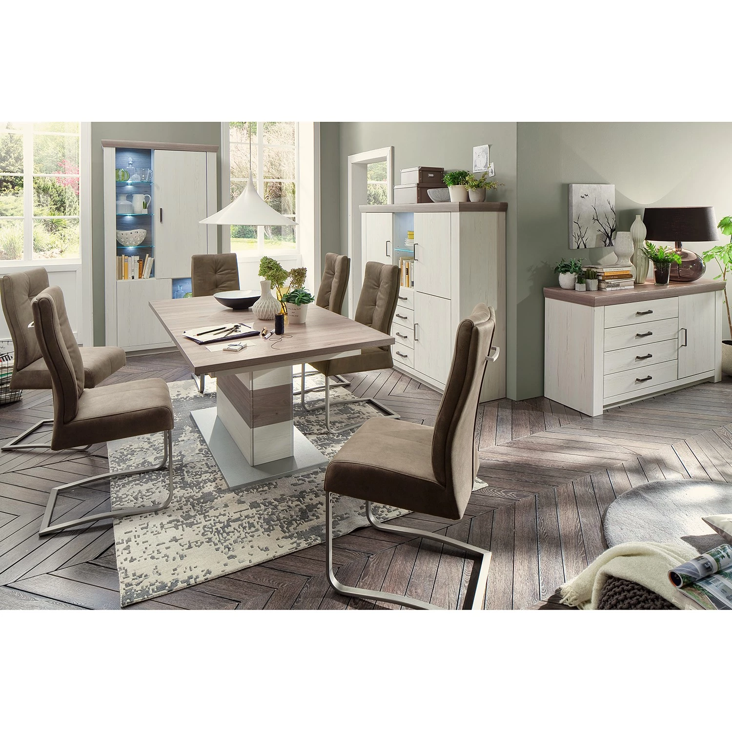 Ridgevalley Buffet haut Pontile II - Imitation pin Aurélio / Imitation chêne Nelson - Hauteur : 210 cm 2 Ridgevalley Buffet haut Pontile II - Imitation pin Aurélio / Imitation chêne Nelson - Hauteur : 210 cm – Image 2