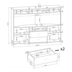Loftscape Buffet haut Jaguare - Blanc brillant / Imitation chêne Ribbeck -Buffets hauts Soldes 1000171368 191211 13361500006 SKETCH DETAILS P000000001000171368 sketch