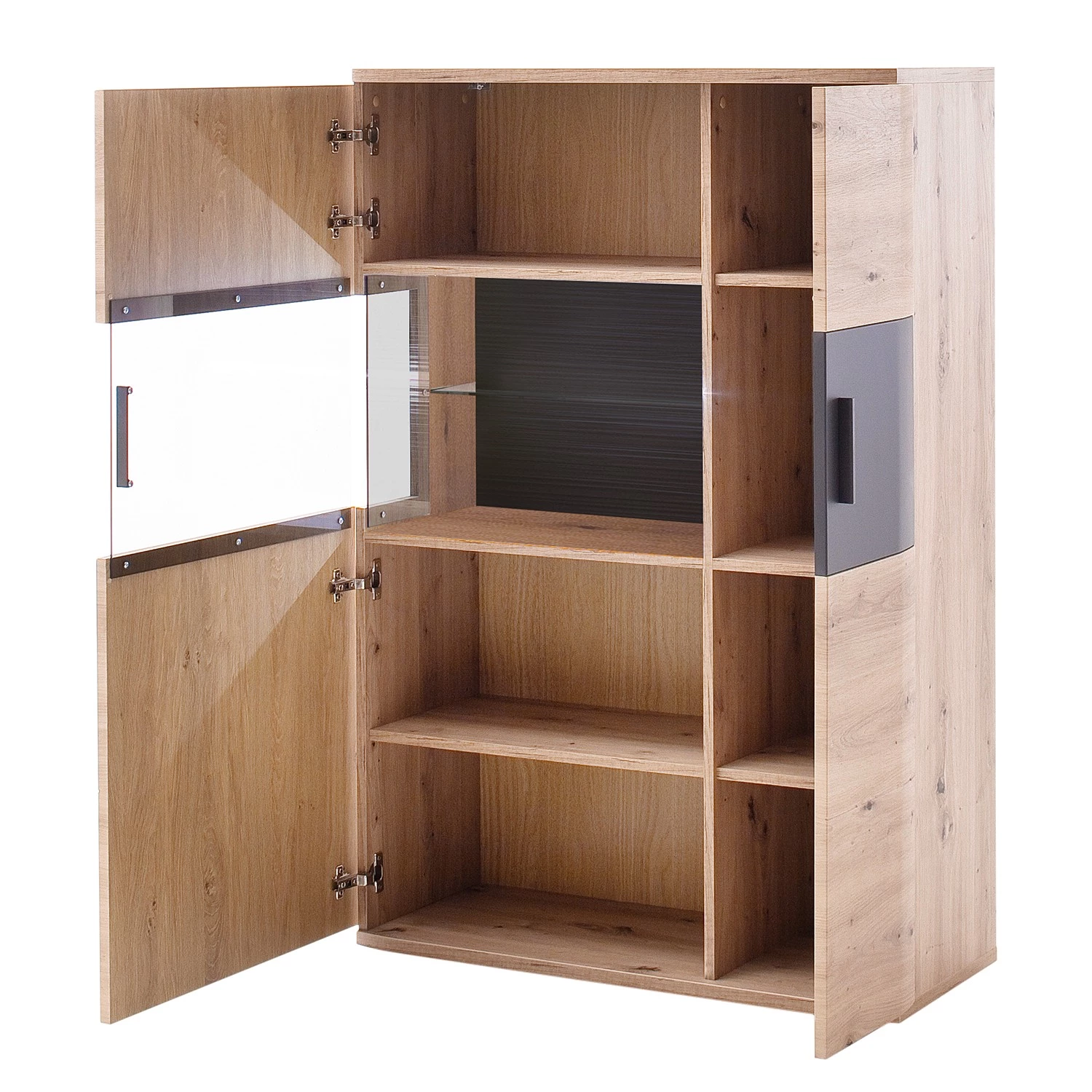 Naturoo Buffet haut Callington II - Imitation planches de chêne / Anthracite 4 Naturoo Buffet haut Callington II - Imitation planches de chêne / Anthracite – Image 4