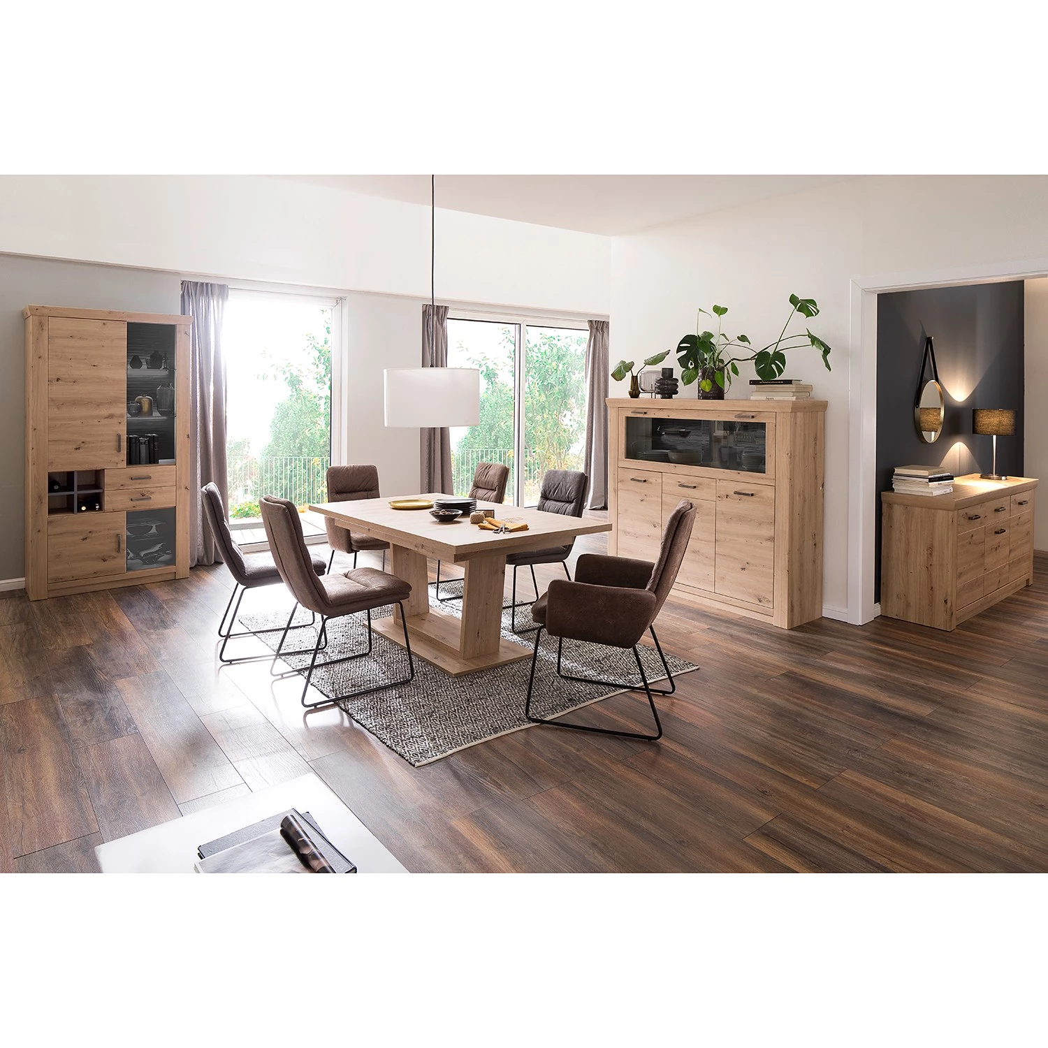 Naturoo Buffet haut Mendes I - Imitation planches de chêne / Anthracite 2 Naturoo Buffet haut Mendes I - Imitation planches de chêne / Anthracite – Image 2