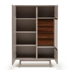 GWINNER Buffet haut Misano - Placage en bois véritable - Gris Sahara / Planches de chêne - Gris Sahara / Poutres en chêne - Porte en verre à droite - Sans éclairage -Buffets hauts Soldes 1000188651 190926 16594000028 DETAILS P000000001000188651