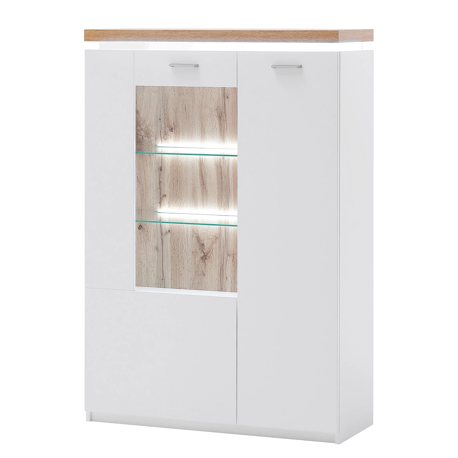 Loftscape Buffet haut Mundai - Avec éclairage - Blanc / Imitation chêne de Wotan 1 Loftscape Buffet haut Mundai - Avec éclairage - Blanc / Imitation chêne de Wotan