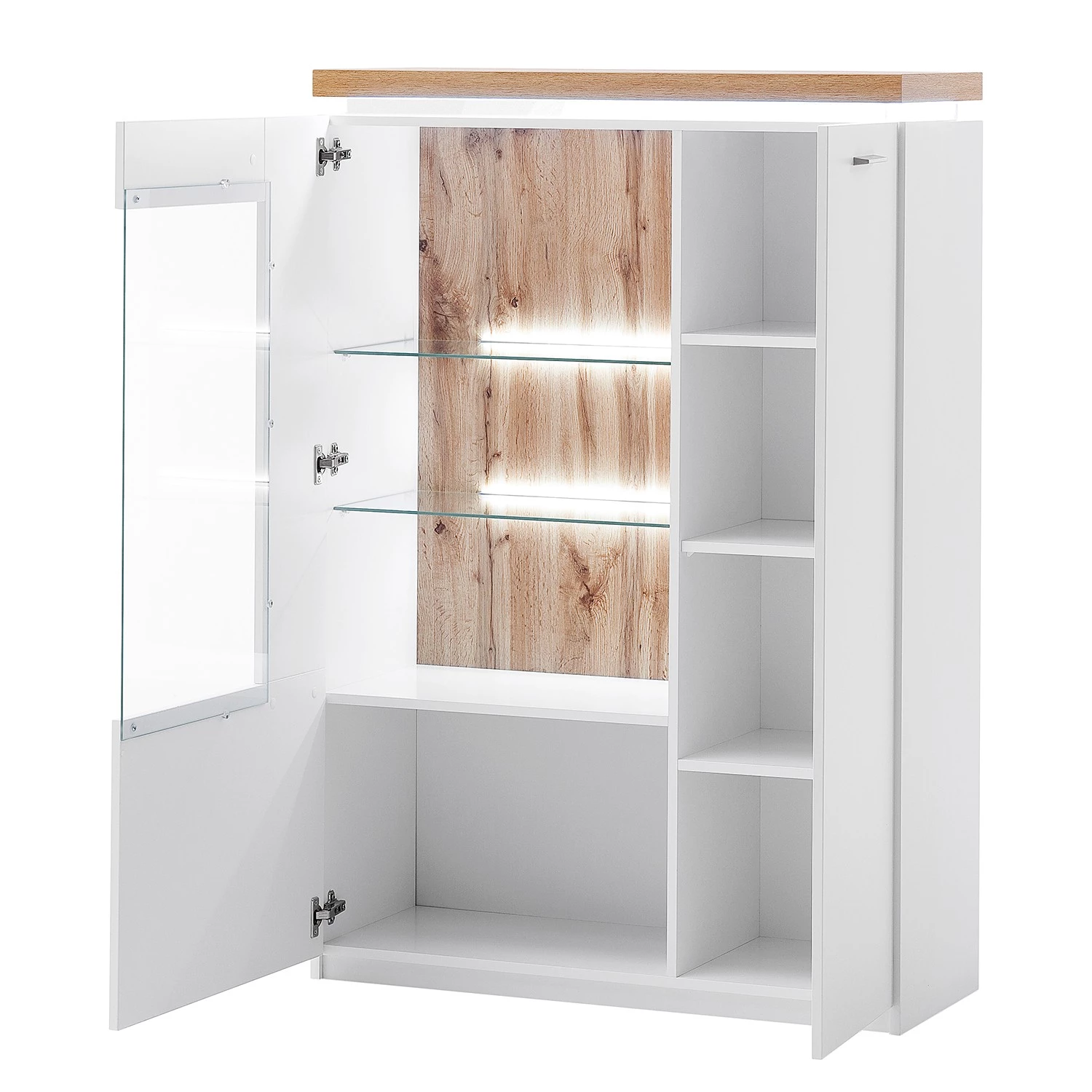 Loftscape Buffet haut Mundai - Avec éclairage - Blanc / Imitation chêne de Wotan 2 Loftscape Buffet haut Mundai - Avec éclairage - Blanc / Imitation chêne de Wotan – Image 2