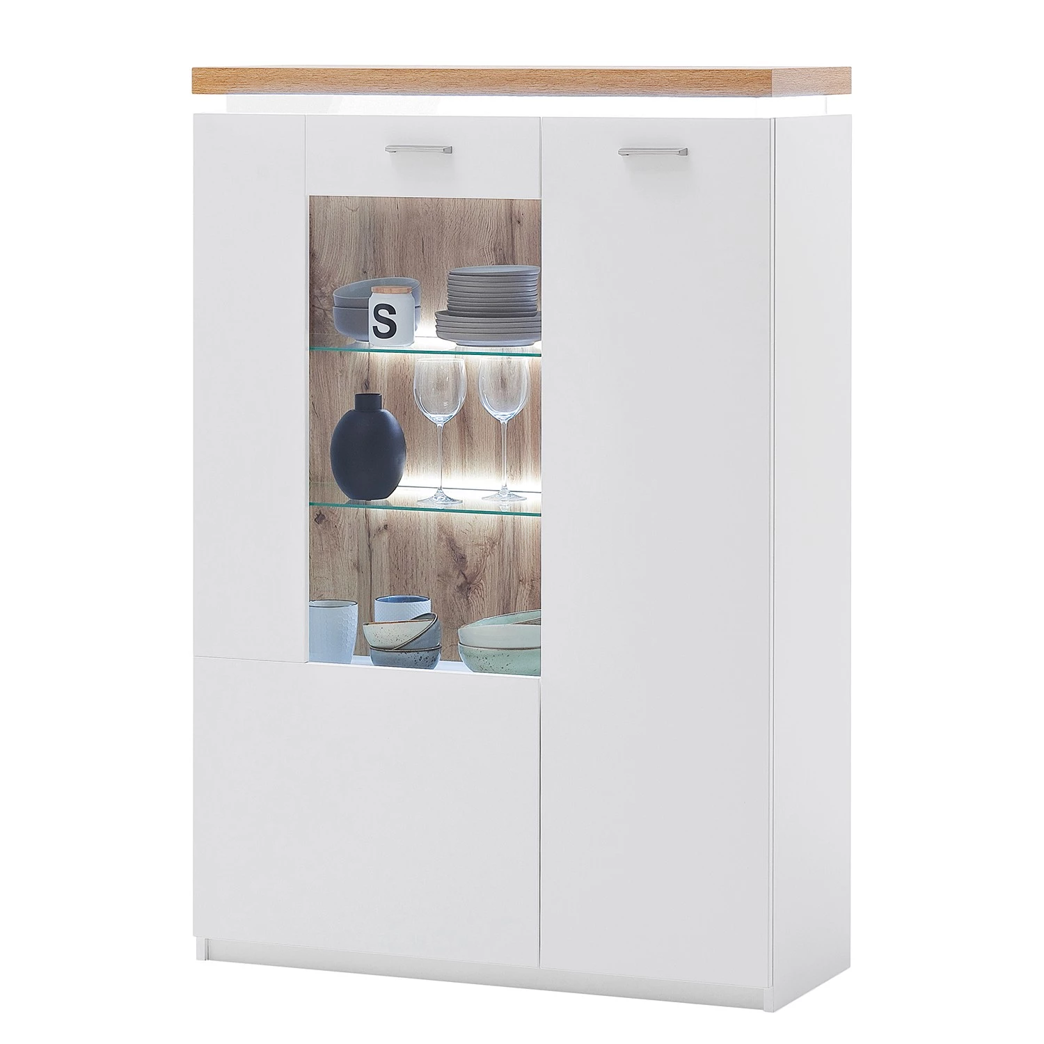 Loftscape Buffet haut Mundai - Avec éclairage - Blanc / Imitation chêne de Wotan 3 Loftscape Buffet haut Mundai - Avec éclairage - Blanc / Imitation chêne de Wotan – Image 3