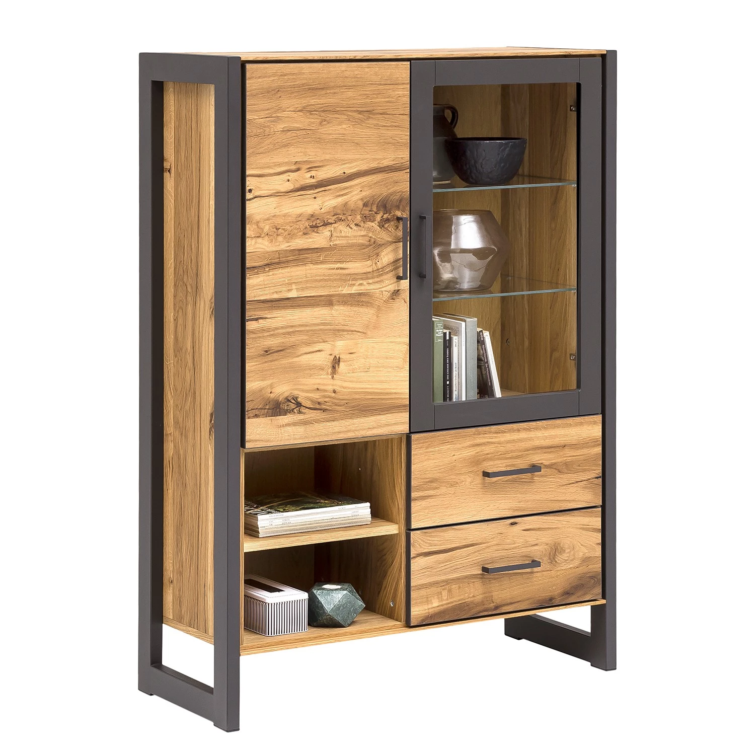 Naturoo Buffet haut Ironwood I - Placage en bois véritable / Métal - Chêne vieilli / Gris 1 Naturoo Buffet haut Ironwood I - Placage en bois véritable / Métal - Chêne vieilli / Gris