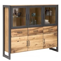 Naturoo Buffet haut Ironwood IV - Placage en bois véritable / Métal - Chêne vieilli / Gris