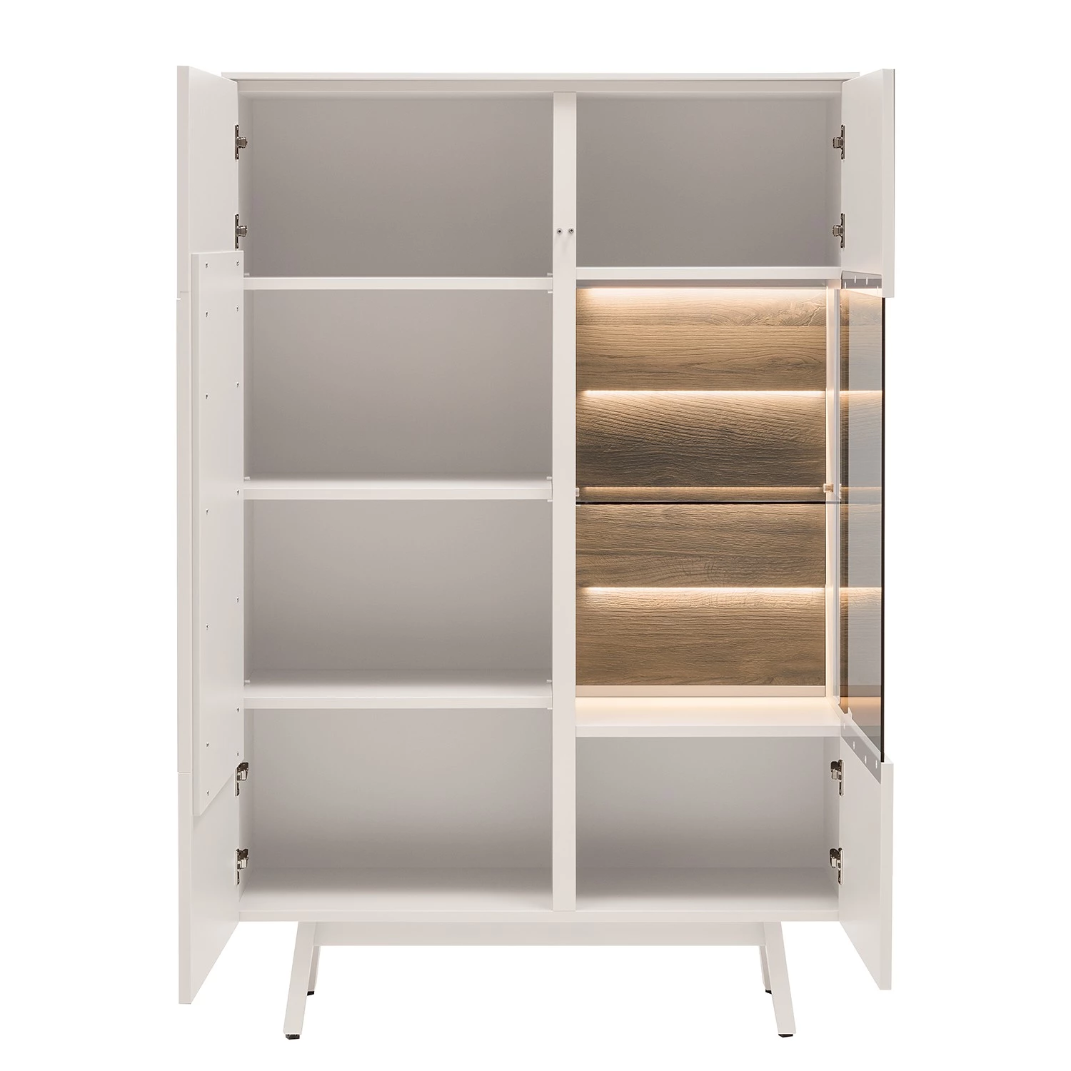 GWINNER Buffet haut Misano - Placage en bois véritable - Gris Sahara / Planches de chêne - Blanc / Chêne sauvage - Porte en verre à droite - Avec éclairage 2 GWINNER Buffet haut Misano - Placage en bois véritable - Gris Sahara / Planches de chêne - Blanc / Chêne sauvage - Porte en verre à droite - Avec éclairage – Image 2