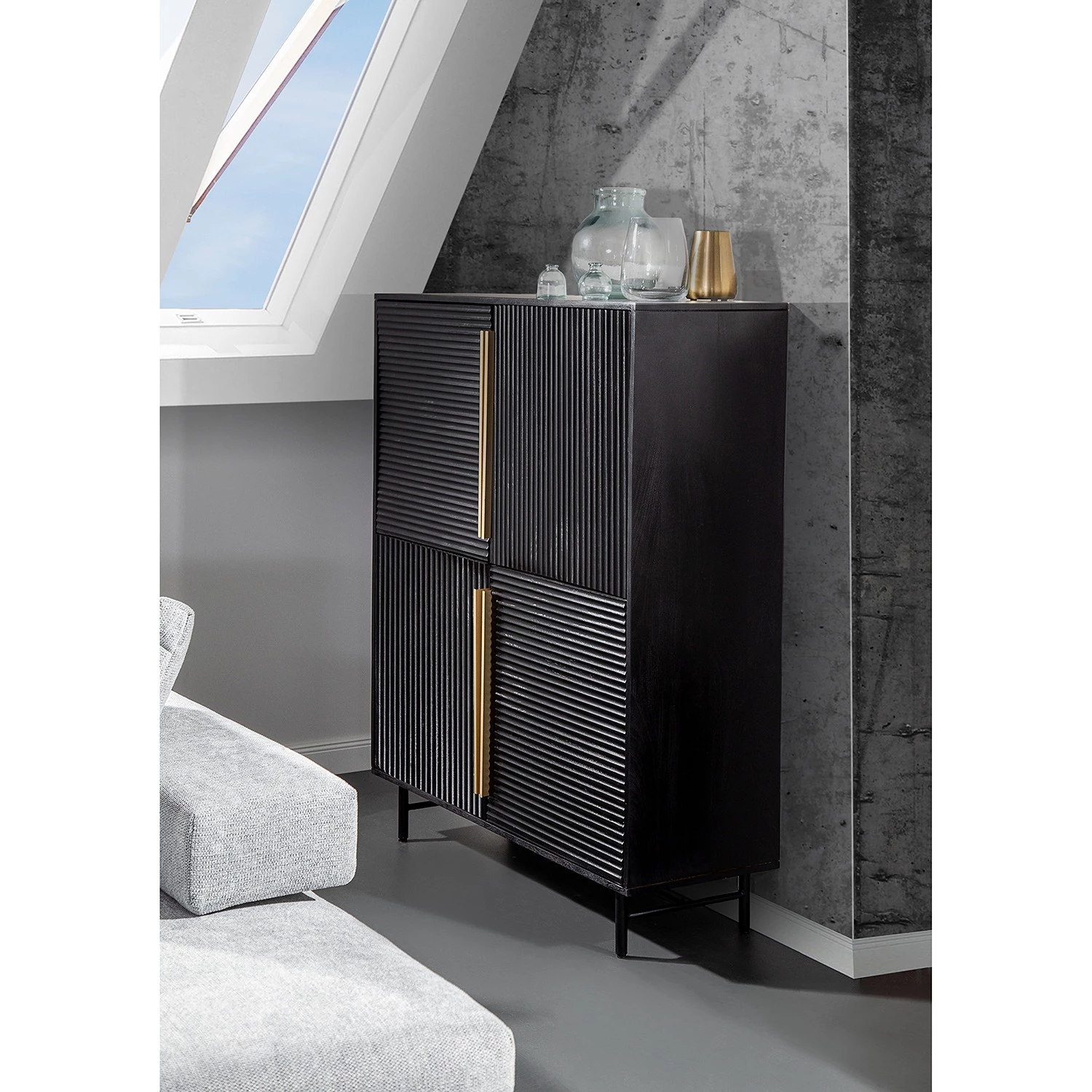 Red Living Buffet haut Soyons - Acacia massif / Métal - Noir / Doré 2 Red Living Buffet haut Soyons - Acacia massif / Métal - Noir / Doré – Image 2