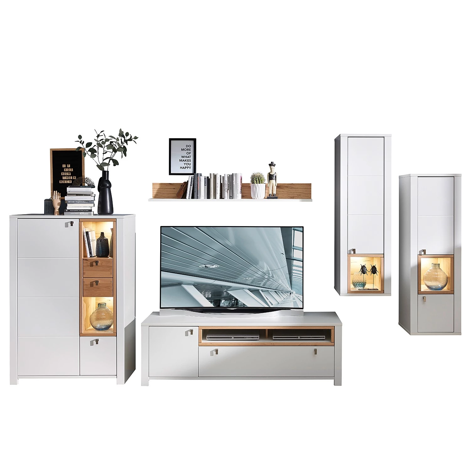 Loftscape Buffet haut Cordelle I - Éclairage inclus - Blanc mat / Hêtre sauvage 6 Loftscape Buffet haut Cordelle I - Éclairage inclus - Blanc mat / Hêtre sauvage – Image 6