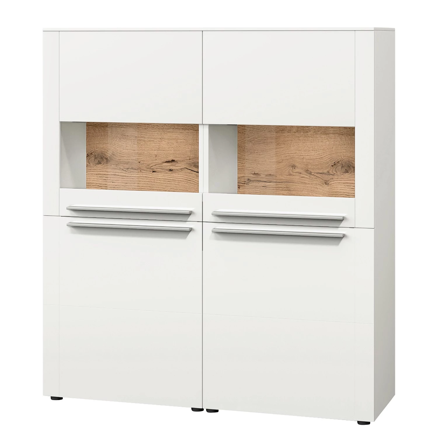 GWINNER Buffet haut Bellano - Placage en bois véritable - Mat blanc / Chêne de poutre - Sans éclairage 1 GWINNER Buffet haut Bellano - Placage en bois véritable - Mat blanc / Chêne de poutre - Sans éclairage