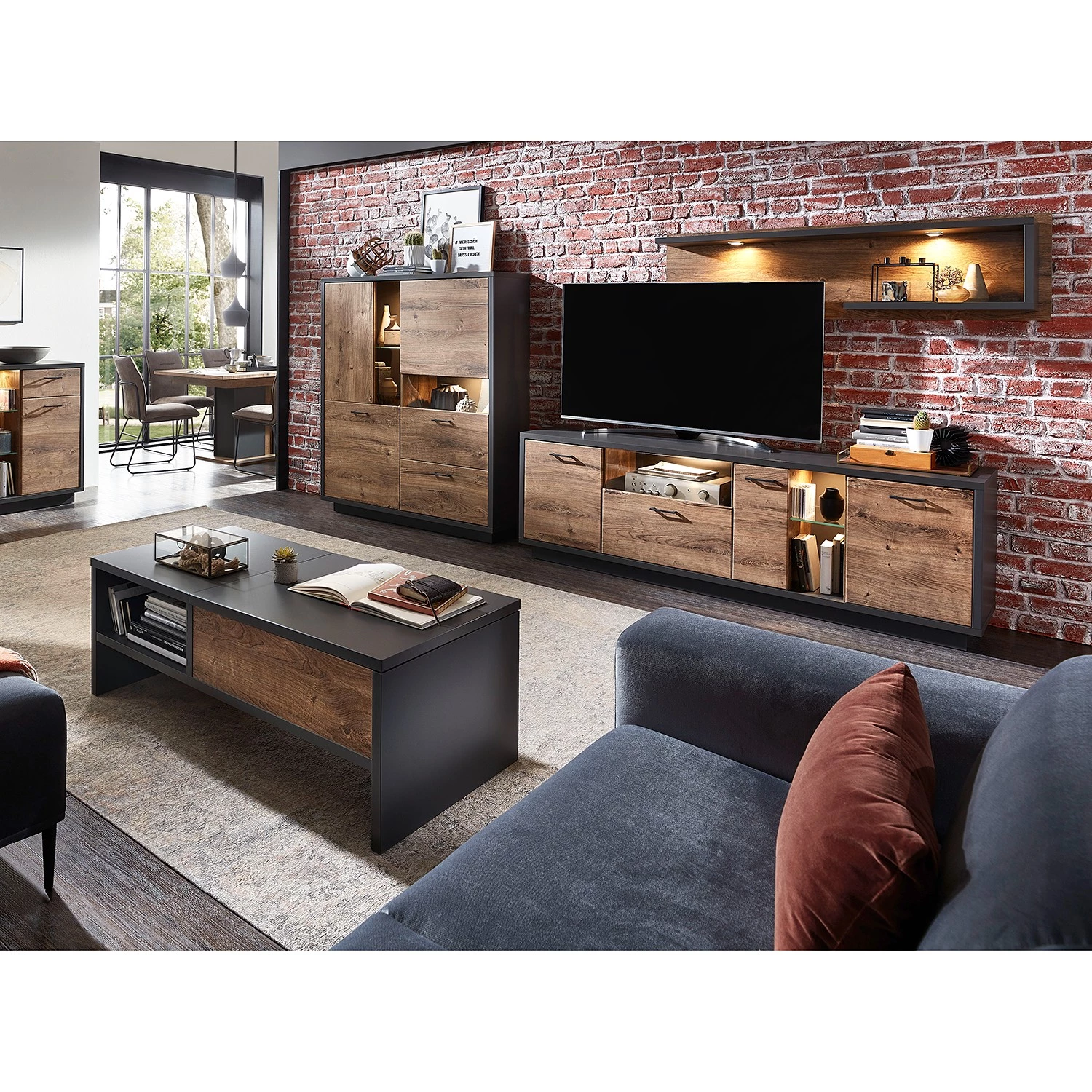 Red Living Buffet haut Batey - Imitation chêne de Havel / Graphite 4 Red Living Buffet haut Batey - Imitation chêne de Havel / Graphite – Image 4