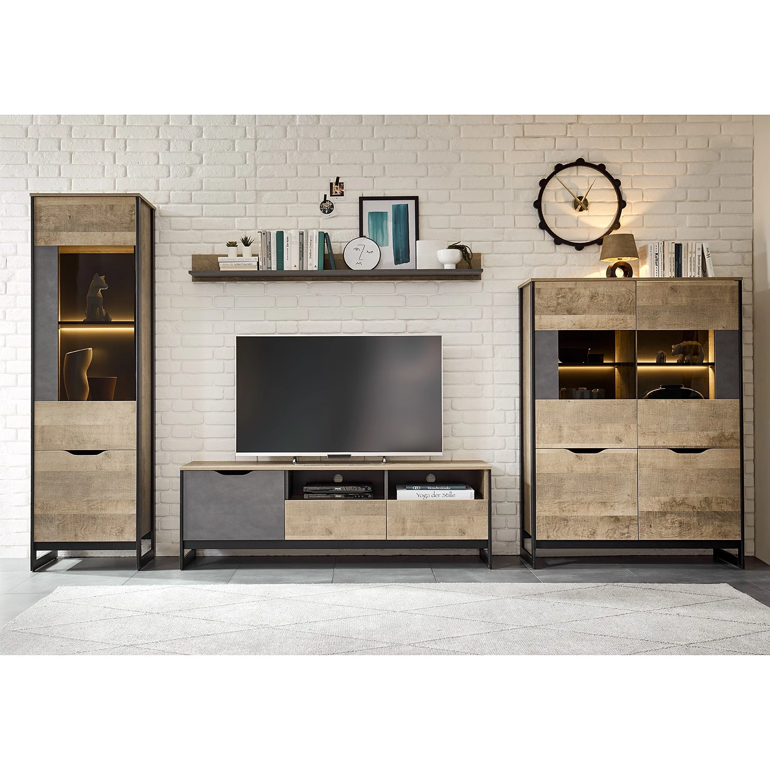 Red Living Buffet haut Cocody - Imitation chêne Montana / Gris 4 Red Living Buffet haut Cocody - Imitation chêne Montana / Gris – Image 4