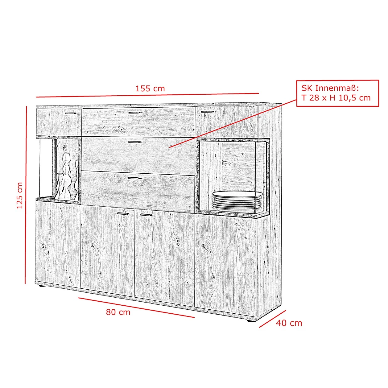 Red Living Buffet haut Ambato I - Imitation chêne Artisan 5 Red Living Buffet haut Ambato I - Imitation chêne Artisan – Image 5
