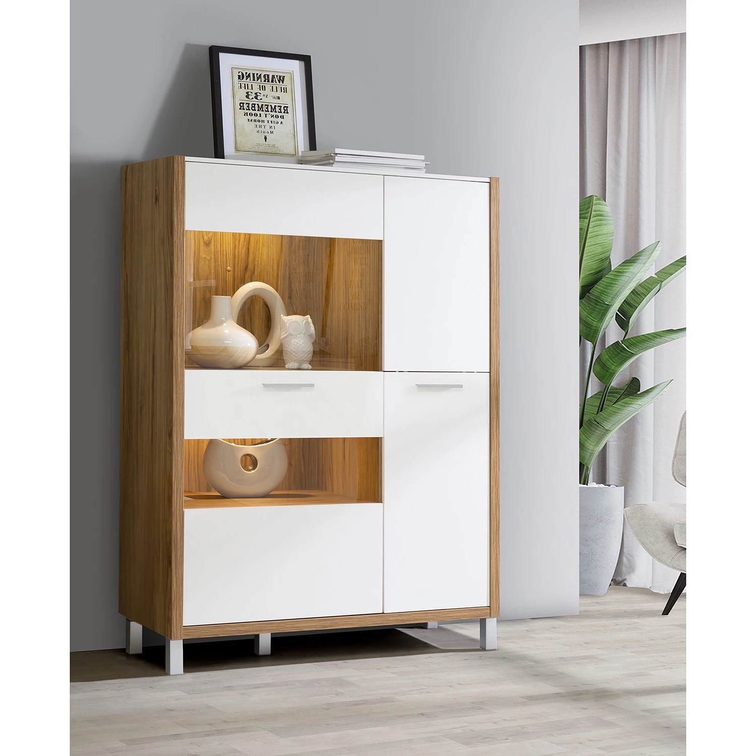 Norrwood Buffet haut Boyd III - Blanc / Imitation chêne 2 Norrwood Buffet haut Boyd III - Blanc / Imitation chêne – Image 2