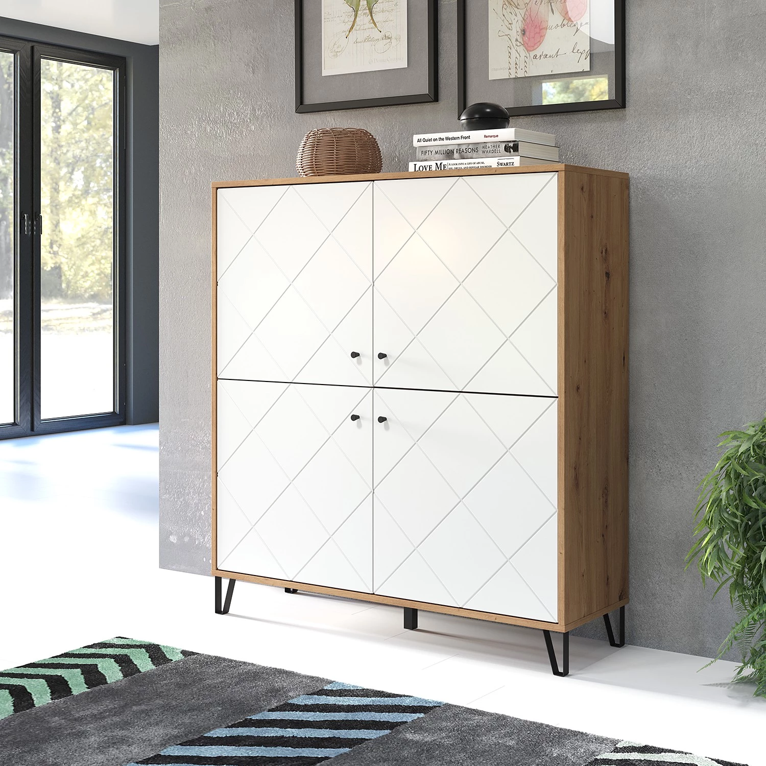 Trendteam Buffet haut Touch - Imitation chêne artisan / Blanc 2 Trendteam Buffet haut Touch - Imitation chêne artisan / Blanc – Image 2