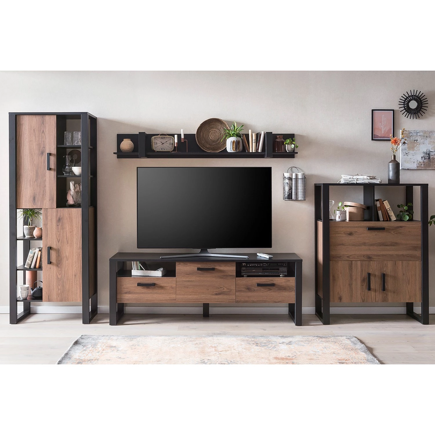 Red Living Buffet haut Norddal - Imitation noyer / Noir 3 Red Living Buffet haut Norddal - Imitation noyer / Noir – Image 3