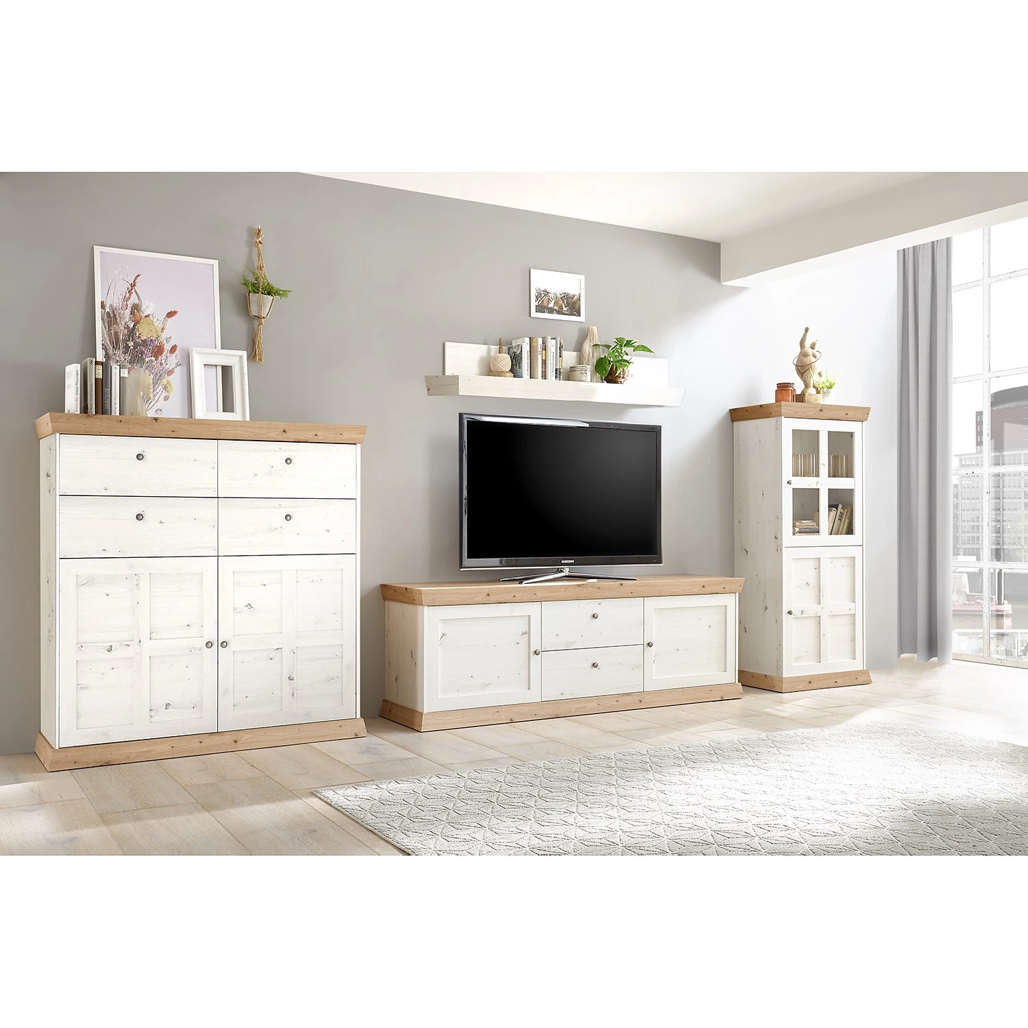 Ridgevalley Buffet haut Maiossa III - Imitation pin blanc / Imitation chêne de Navarra 2 Ridgevalley Buffet haut Maiossa III - Imitation pin blanc / Imitation chêne de Navarra – Image 2