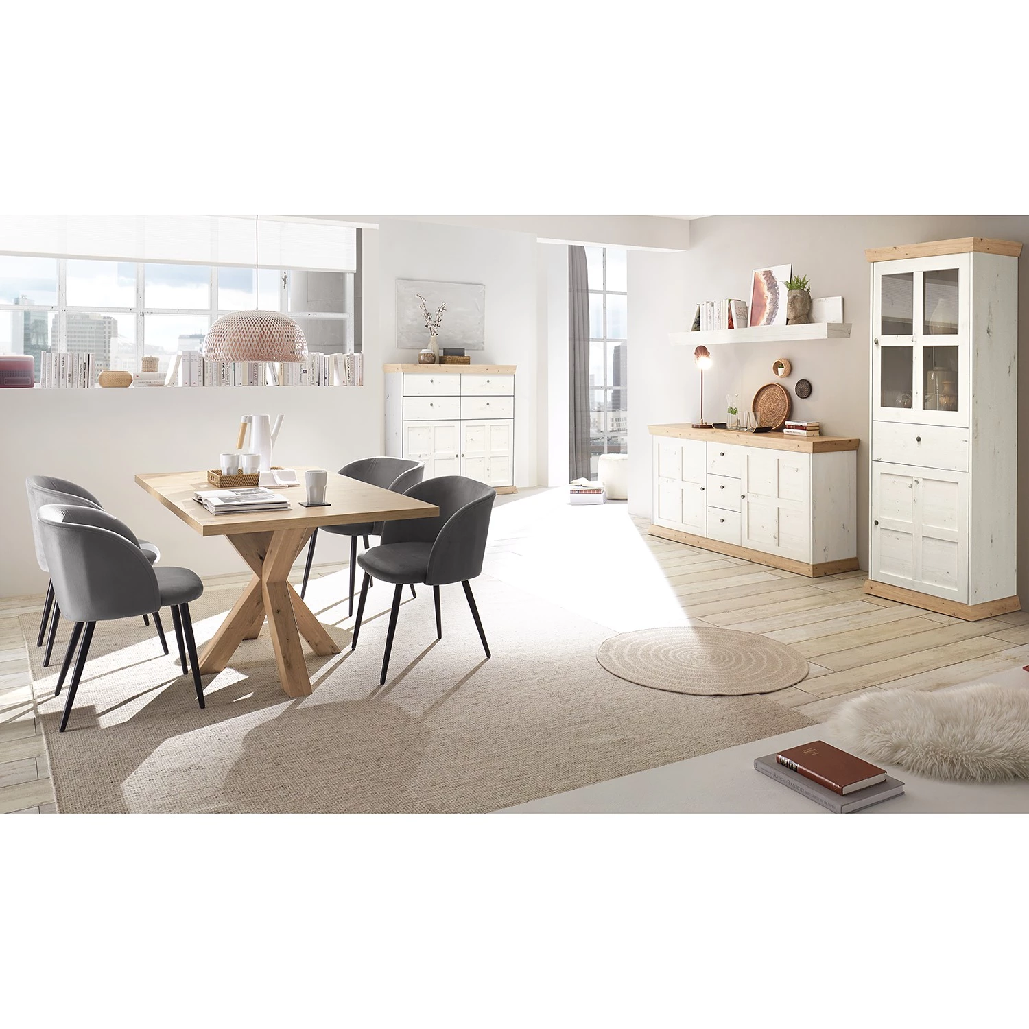 Ridgevalley Buffet haut Maiossa III - Imitation pin blanc / Imitation chêne de Navarra 3 Ridgevalley Buffet haut Maiossa III - Imitation pin blanc / Imitation chêne de Navarra – Image 3