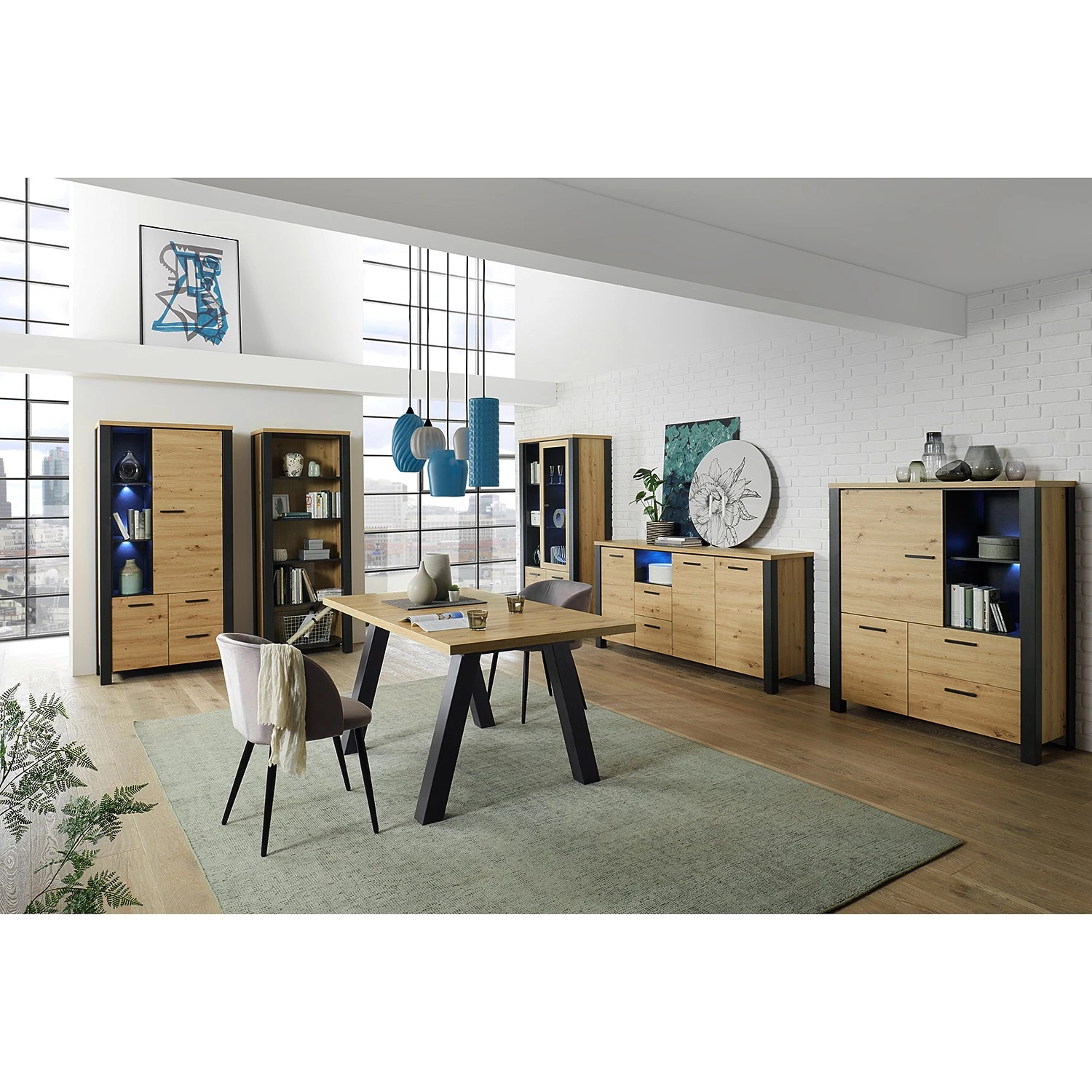 Red Living Buffet haut Zagora - Imitation chêne à nœuds / Noir 2 Red Living Buffet haut Zagora - Imitation chêne à nœuds / Noir – Image 2