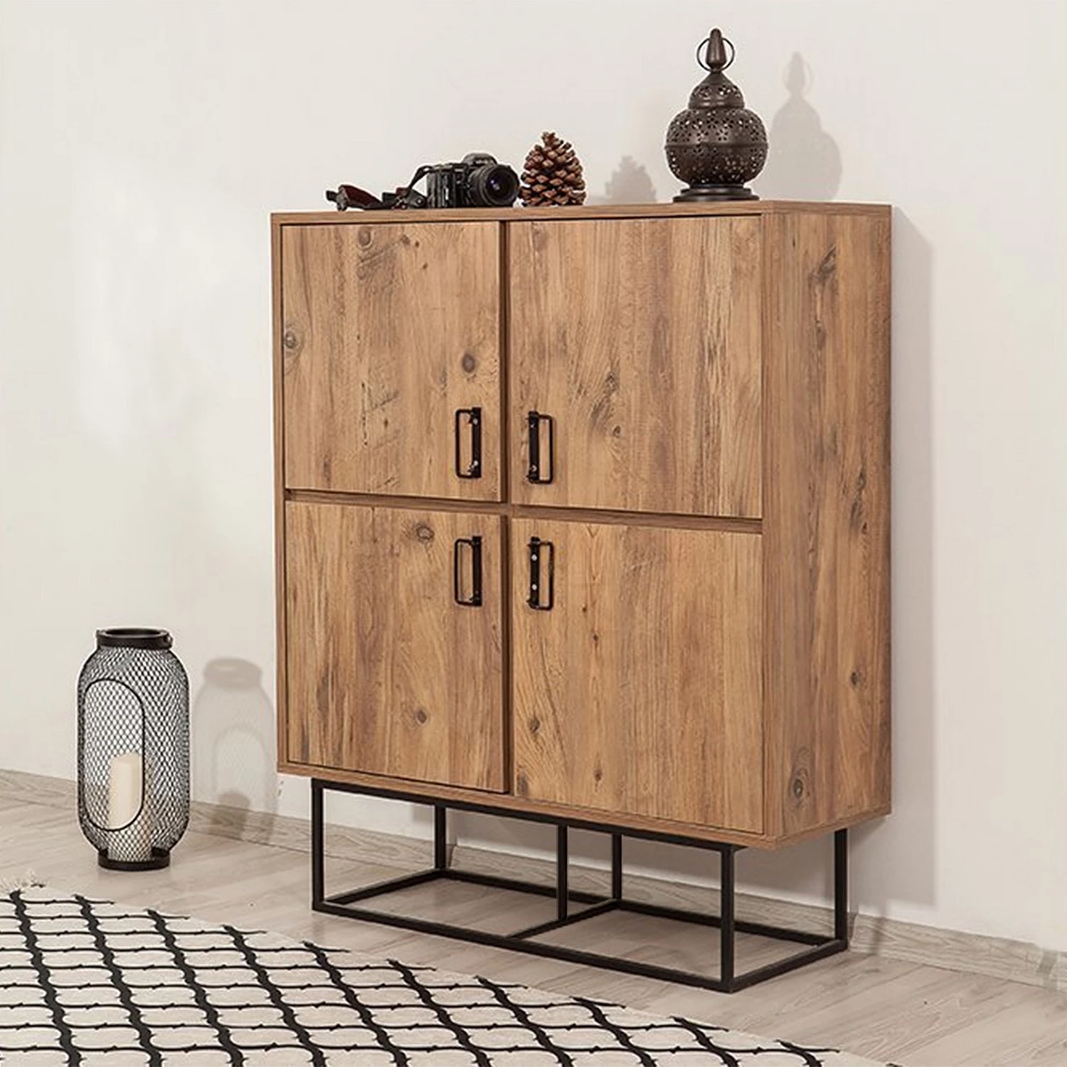 Red Living Buffet haut Yopal - Métal - Imitation chêne / Noir 2 Red Living Buffet haut Yopal - Métal - Imitation chêne / Noir – Image 2