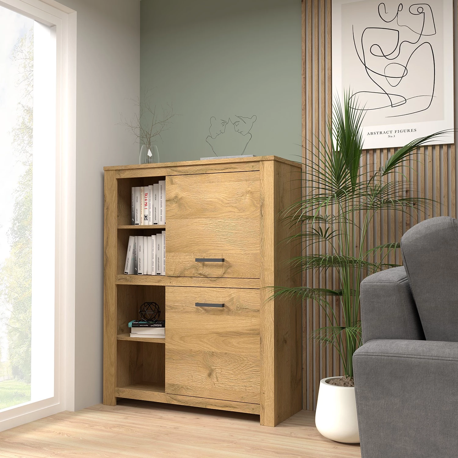 Loftscape Buffet haut Verolme I - Imitation chêne 2 Loftscape Buffet haut Verolme I - Imitation chêne – Image 2