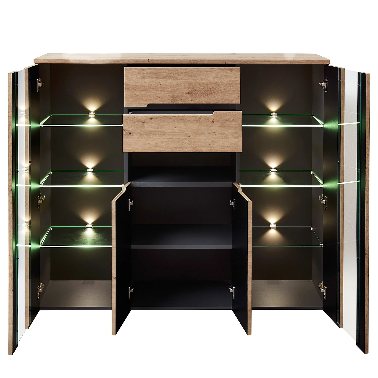 Loftscape Buffet haut Moosic - Avec éclairage - Imitation chêne artisan / Graphite 4 Loftscape Buffet haut Moosic - Avec éclairage - Imitation chêne artisan / Graphite – Image 4