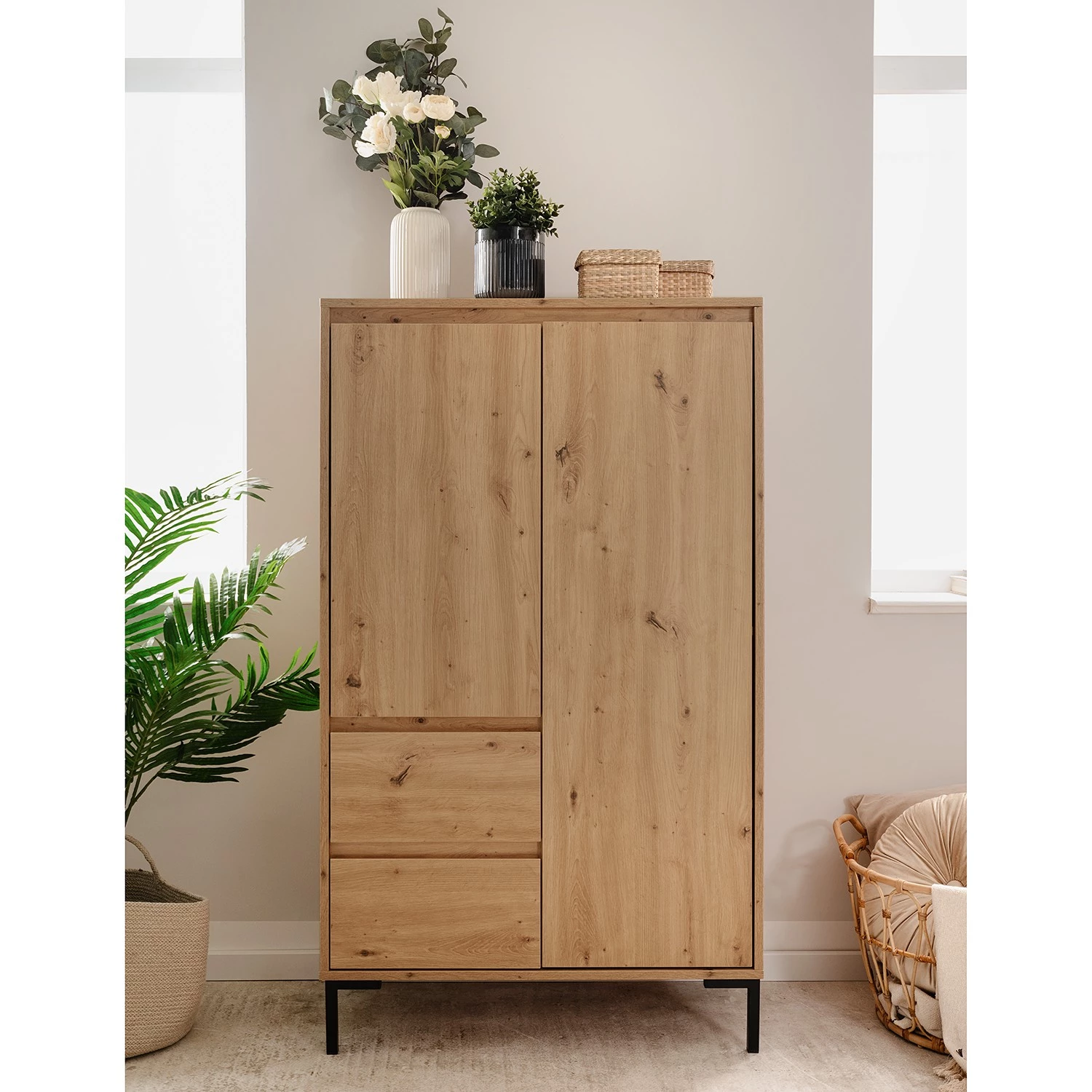 Loftscape Buffet haut Brochet - Imitation chêne / Noir 2 Loftscape Buffet haut Brochet - Imitation chêne / Noir – Image 2