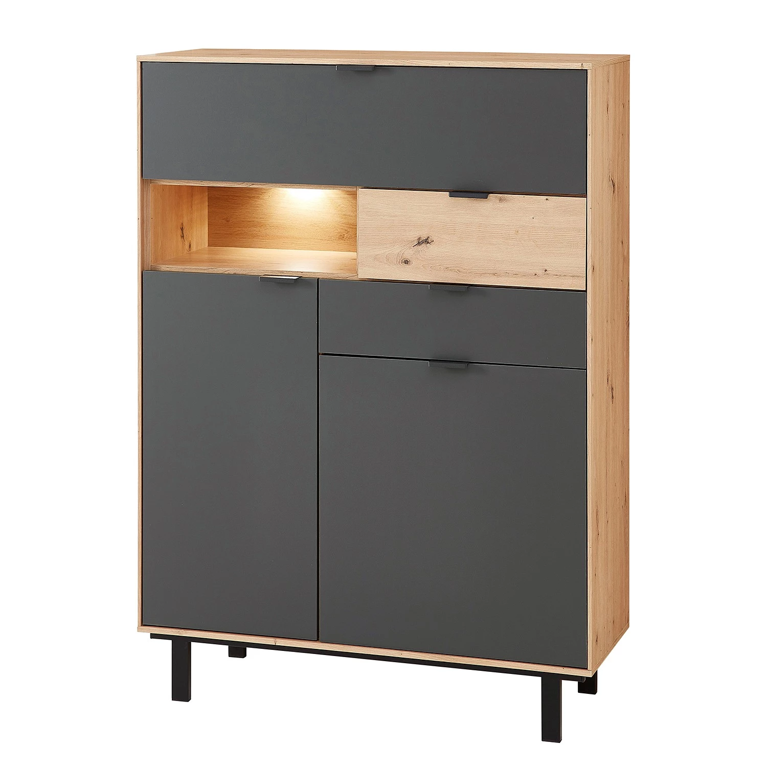 Fashion For Home Buffet haut Leox - Avec éclairage inclus - Graphite / Imitation chêne artisan 1 Fashion For Home Buffet haut Leox - Avec éclairage inclus - Graphite / Imitation chêne artisan