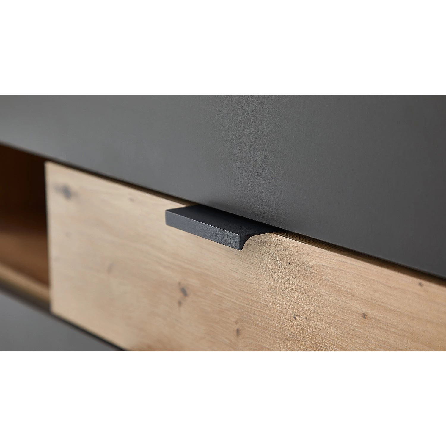 Fashion For Home Buffet haut Leox - Avec éclairage inclus - Graphite / Imitation chêne artisan 4 Fashion For Home Buffet haut Leox - Avec éclairage inclus - Graphite / Imitation chêne artisan – Image 4