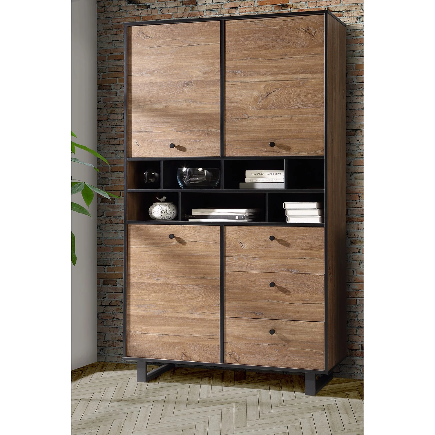 Red Living Buffet haut Trylith - Imitation chêne rustique / Noir 2 Red Living Buffet haut Trylith - Imitation chêne rustique / Noir – Image 2