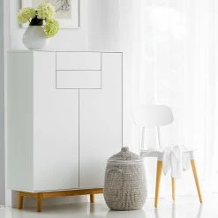Mørteens Buffet haut Lindholm I - Partiellement en chêne massif - Blanc -Buffets hauts Soldes highboard lindholm weiss dekor eiche massiv 2763618